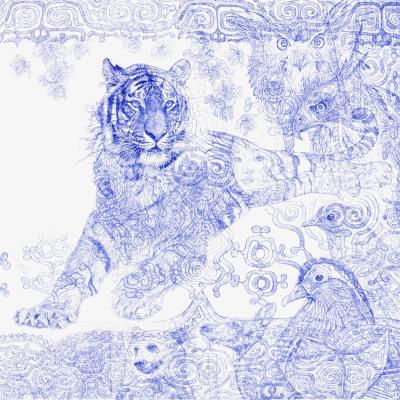 Wolf & Badger Blue Dear Amur Tiger Limited Edition Print Jane Lee Mccracken