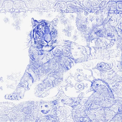 Wolf & Badger Blue Dear Amur Tiger Limited Edition Print Jane Lee Mccracken