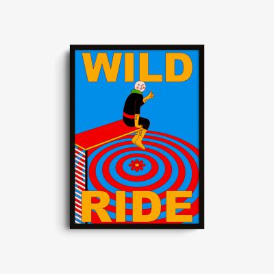 Wolf & Badger Blue / Yellow / Orange Wild Ride - Giclee Fine Art Print - Extra Small | A4 | 210 X 297Mm | East Side Studio London