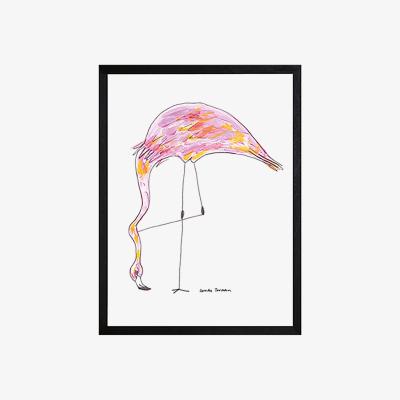 Wolf & Badger Pink / Purple Flamingo Head Down Fine Art Print A3 Catchii