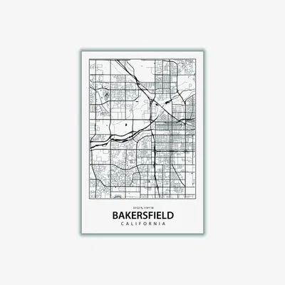 Wolf & Badger Black Map Of Bakersfield A1 594 X 841Mm Stanley Print House