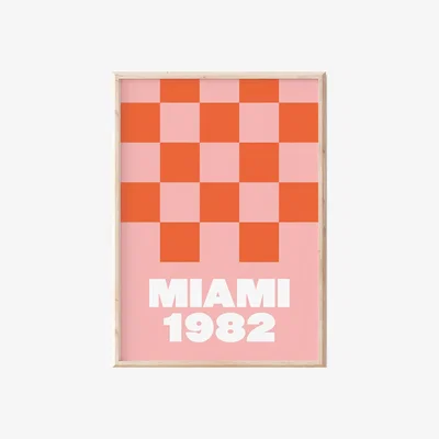 Wolf & Badger Miami 1982 Peach Checkerboard A3 Print Sofe Store
