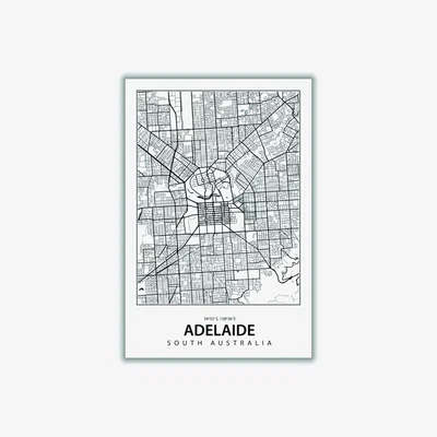 Wolf & Badger Black Map Of Adelaide Medium Stanley Print House