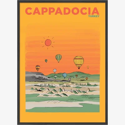 Wolf & Badger Yellow / Orange Cappadocia Turkey Summer Escapes Travel Print A3 297 X 420Mm Places & Spaces Art Co.
