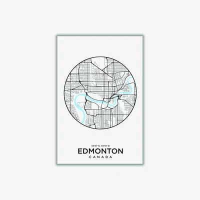 Wolf & Badger Blue Map Of Edmonton A2 420 X 594Mm Stanley Print House
