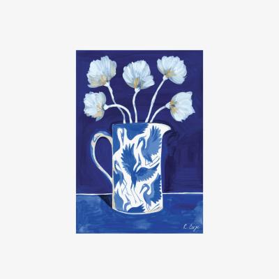 Wolf & Badger Blue / White A2 - Herons On Jug 01 Recycled Paper Art Print, Blue One Size Rosanna Corfe