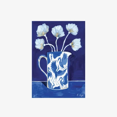 Wolf & Badger Blue / White A2 - Herons On Jug 01 Recycled Paper Art Print, Blue One Size Rosanna Corfe