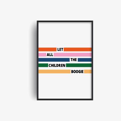 Wolf & Badger Let All The Children Boogie Retro Bowie Inspired Giclée Art Print A2 420 X 594Mm Fanclub
