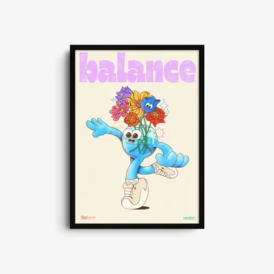 Wolf & Badger Neutrals / Blue Balance - Whimsical Positive Art Print - Small | A3 | 297 X 420Mm | East Side Studio London