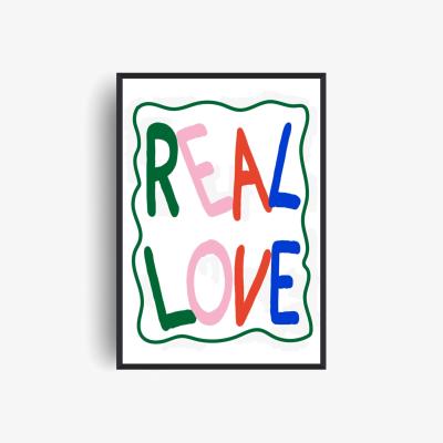 Wolf & Badger Real Love Retro Colourful Playful Song Lyric Music Christmas Art Print | A4 | 210 X 297Mm | Fanclub