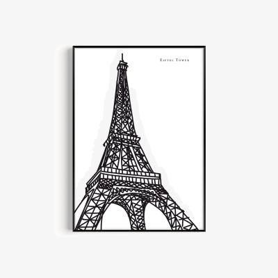 Wolf & Badger Black / White Eiffel Tower Art Print - A2 | A2 | 420 X 594Mm | Natalie Cass Art