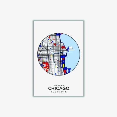 Wolf & Badger Blue Map Of Chicago Illinois A4 210 X 297Mm Stanley Print House