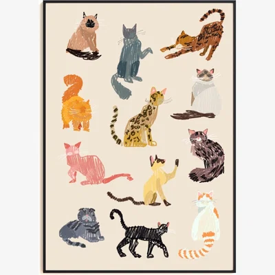 Wolf & Badger Neutrals Cat Art Print - A2 Natalie Cass Art