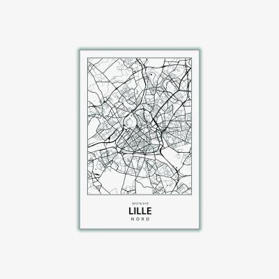 Wolf & Badger Black Map Of Lille A4 210 X 297Mm Stanley Print House