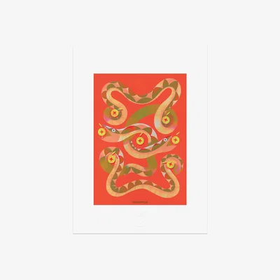 Wolf & Badger Red Bundle Of Snakes Print A3 297 X 420Mm Niconico