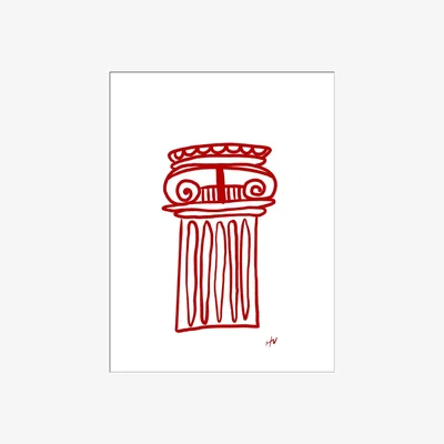 Wolf & Badger Red / White Greek Column Print Hannah Via Art
