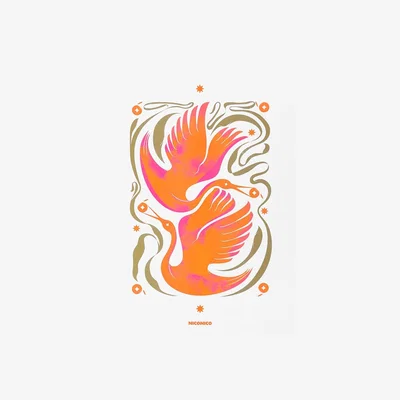 Wolf & Badger Flow With The Cranes Risograph Print A3 297 X 420Mm Niconico