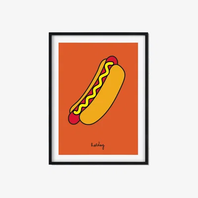 Wolf & Badger Yellow / Orange Hot Dog A3 297 X 420Mm The Native State