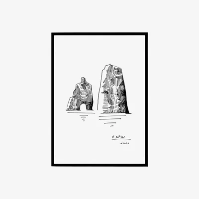 Wolf & Badger Black / White Iconic Capri: Hand-Drawn Pen And Ink Landscape Drawing Awol