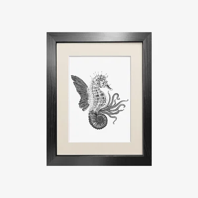 Wolf & Badger Black Ammonautilae Fine Art Print A3 Emily Carter