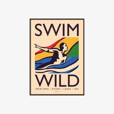Wolf & Badger Swim Wild - Wild Swimming Print - White - A3 A3 297 X 420Mm Reign & Hail