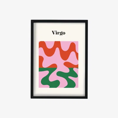 Wolf & Badger White / Red / Green Virgo Zodiac Star Sign A3 Art Print Fanclub