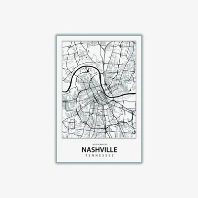 Wolf & Badger Black Map Of Nashville A1 594 X 841Mm Stanley Print House