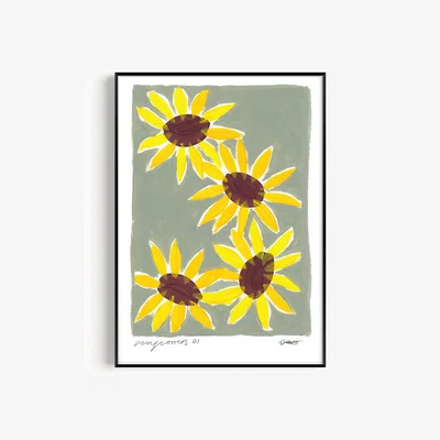 Wolf & Badger Neutrals / Yellow / Orange Sunflowers Hand Painted Art Print - A2 | Natalie Cass Art