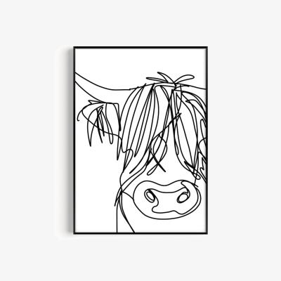 Wolf & Badger Black / White Highland Cow Art Print - A2 | A2 | 420 X 594Mm | Natalie Cass Art