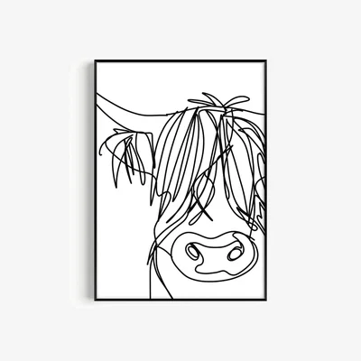 Wolf & Badger Black / White Highland Cow Art Print - A2 | A2 | 420 X 594Mm | Natalie Cass Art