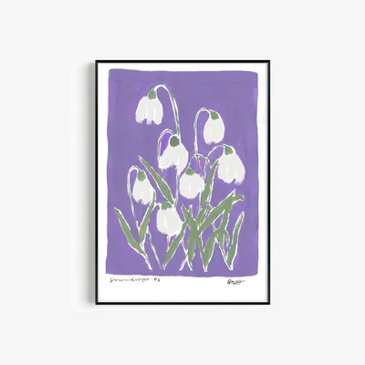 Wolf & Badger Pink / Purple Snowdrops Hand Painted Art Print - A3 | Natalie Cass Art