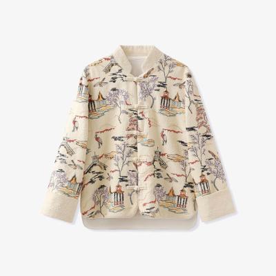 Wolf & Badger Women's Neutrals / White Embroidered Oriental Style Painting Stitching Short Coat All Seasons | Large | W.j.y. Studio