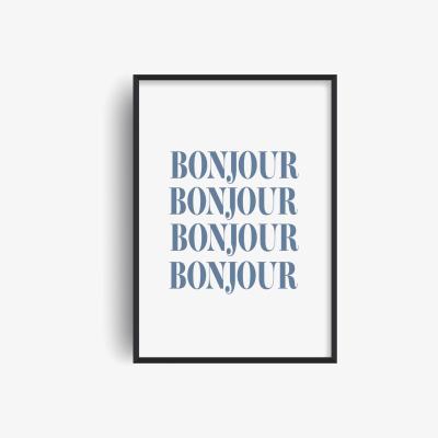 Wolf & Badger Blue Bonjour French Giclée Art Print A2 Fanclub