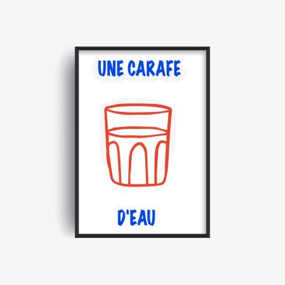 Wolf & Badger Red / Blue Une Carafe D'eau French Kitchen Retro Inspired Giclée Art Print A3 | A4 | 210 X 297Mm | Fanclub