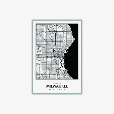 Wolf & Badger Black Map Of Milwaukee A2 420 X 594Mm Stanley Print House