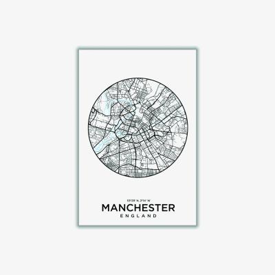 Wolf & Badger Black Map Of Manchester A1 594 X 841Mm Stanley Print House