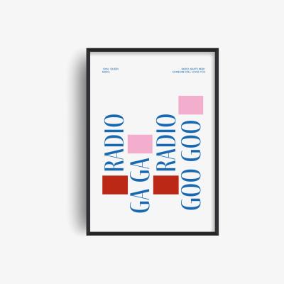 Wolf & Badger Blue / Pink / Purple Radio Ga Ga Queen 1980S Inspired Retro Giclée Art Print A3 A3 297 X 420Mm Fanclub