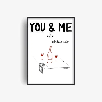 Wolf & Badger Red / Black You And Me And A Bottle Of Wine Illustrated Retro Music Giclée Art Print A3 | A4 | 210 X 297Mm | Fanclub