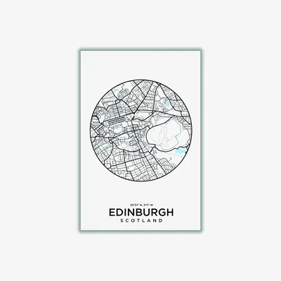 Wolf & Badger Black Map Of Edinburgh Medium Stanley Print House