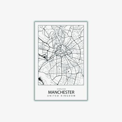 Wolf & Badger Black Map Of Manchester United Kingdom A4 210 X 297Mm Stanley Print House