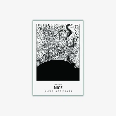 Wolf & Badger Black Map Of Nice Extra Large Stanley Print House