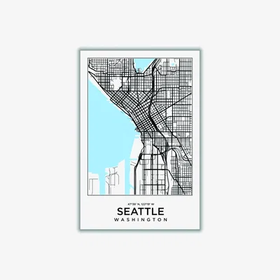 Wolf & Badger Blue Map Of Seattle Washington A4 210 X 297Mm Stanley Print House