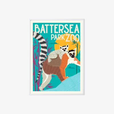 Wolf & Badger Battersea Zoo Illustrated Art Print A3 297 X 420Mm Eye for London Prints