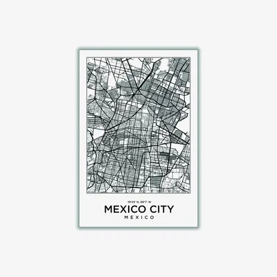 Wolf & Badger Black Map Of Mexico City Mexico A3 297 X 420Mm Stanley Print House