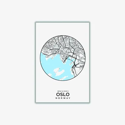 Wolf & Badger Blue Map Of Oslo A2 420 X 594Mm Stanley Print House