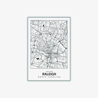 Wolf & Badger Black Map Of Raleigh Small Stanley Print House