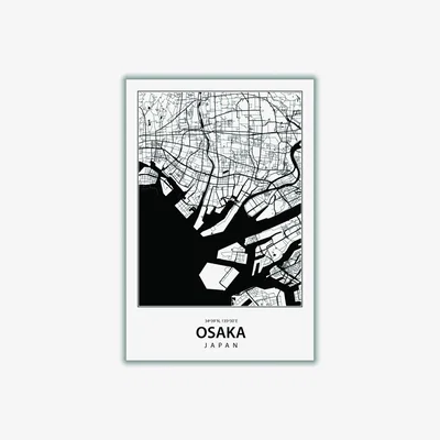 Wolf & Badger Black Map Of Osaka Japan A2 420 X 594Mm Stanley Print House