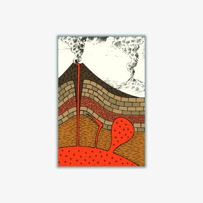 Wolf & Badger Red Volcano Cross Section A4 210 X 297Mm Stanley Print House