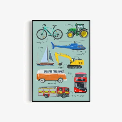 Wolf & Badger Blue Transport Art Print - A2 Natalie Cass Art