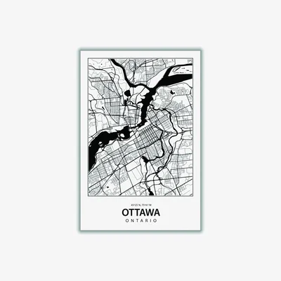 Wolf & Badger Black Map Of Ottawa Canada Extra Large Stanley Print House